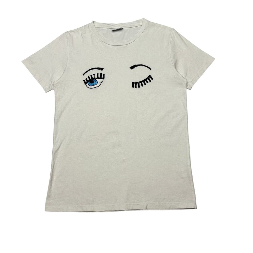 Chiara Ferragni Flirting Eyes Wink T Shirt Women's Small Embroidered Sequin